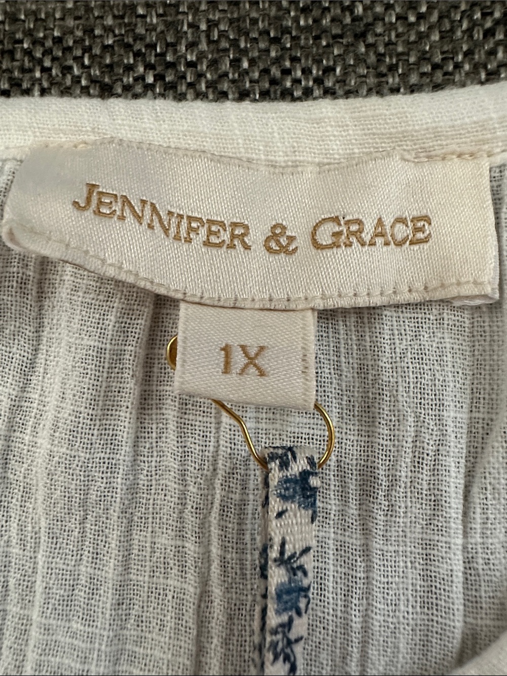 Jennifer & Grace Ecru Embroidered 100% Cotton Blouse Women's Size 1X NWT - Picture 6 of 9